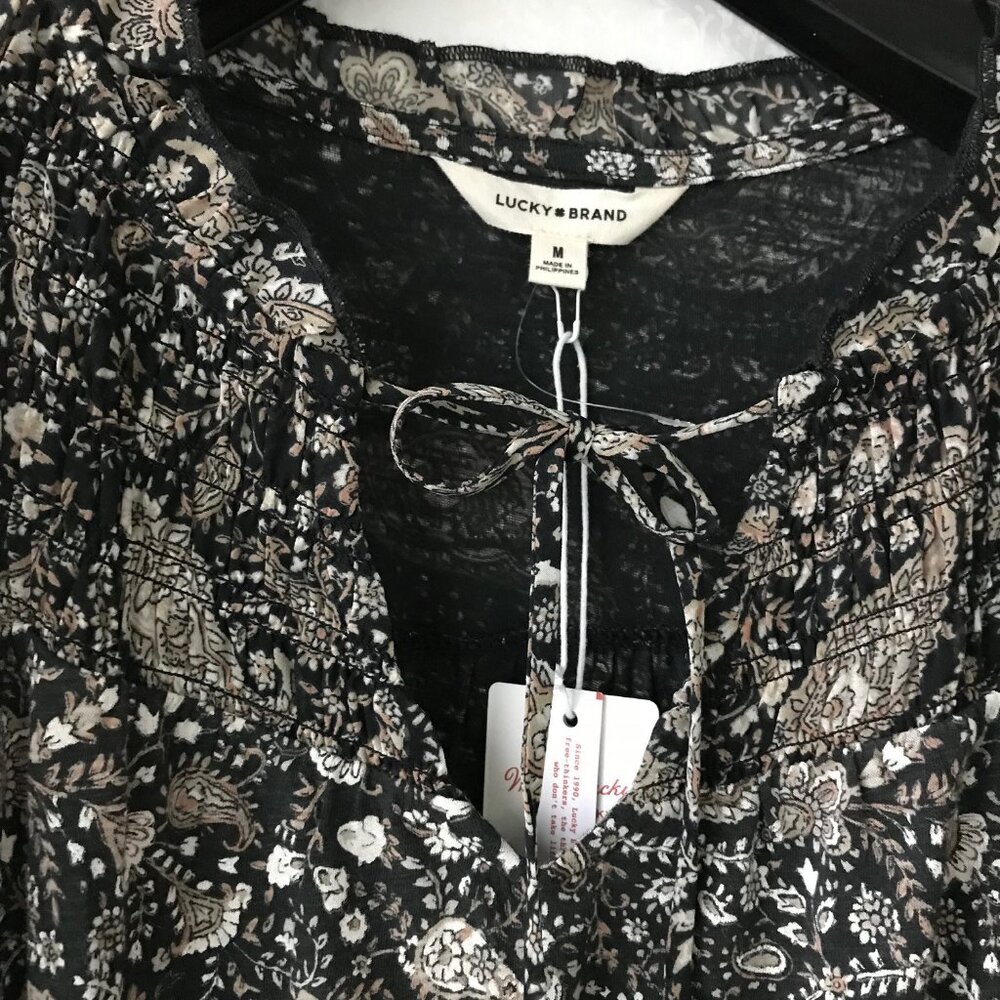 LUCKY BRAND Boho long  Sleeve Paisley blouse Elastic cuffs  Size: M - Picture 5 of 6